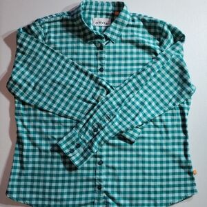 XL Orvis Lightweight Flannel White & Green Checkered Women's Blouse